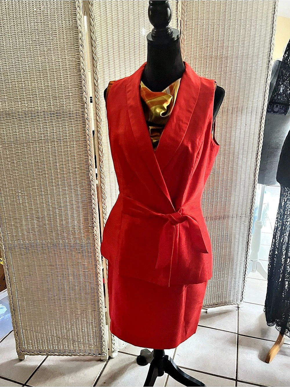 Tangerine Sleeveless Wrap Skirt Suit